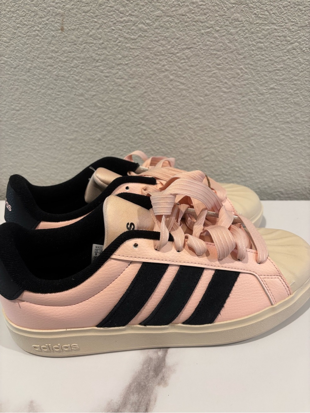 Adidas Women’s Pink & Black Court-Style Lace-Up Sneakers